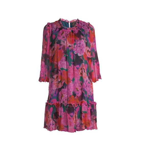 NEW JOHNNY WAS women's visions pleated floral mini dress in pink